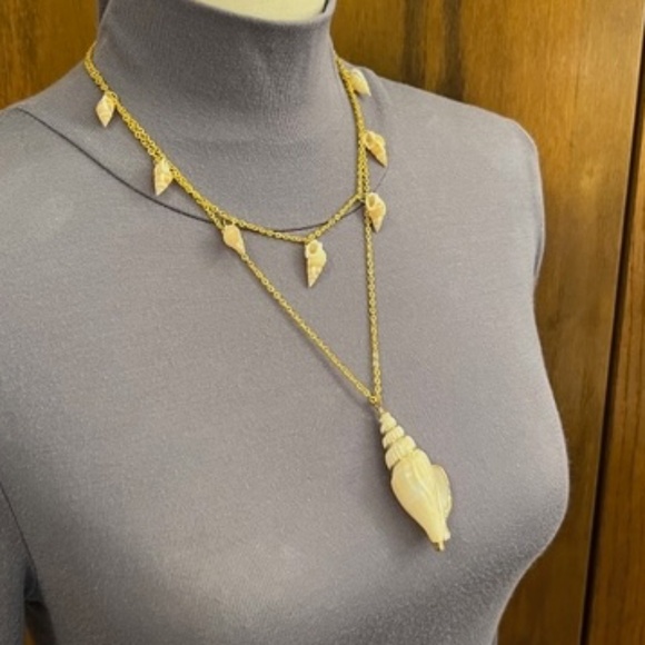 Seashell 2-Layer Boho Beach Handmade Gold Necklace, Real Spiral Seashells - Picture 10 of 16